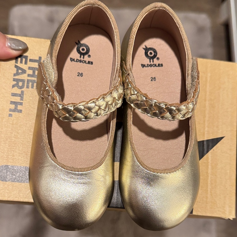 Toddler Girl mary Jane flats OLDSOLES, platinum gold